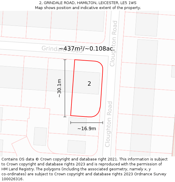 2, GRINDALE ROAD, HAMILTON, LEICESTER, LE5 1WS: Plot and title map