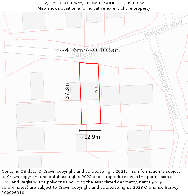 2, HALLCROFT WAY, KNOWLE, SOLIHULL, B93 9EW: Plot and title map