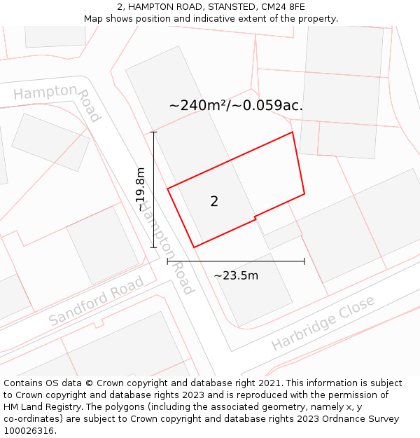 2, HAMPTON ROAD, STANSTED, CM24 8FE: Plot and title map