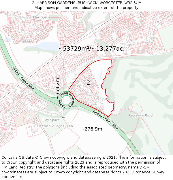 2, HARRISON GARDENS, RUSHWICK, WORCESTER, WR2 5UA: Plot and title map