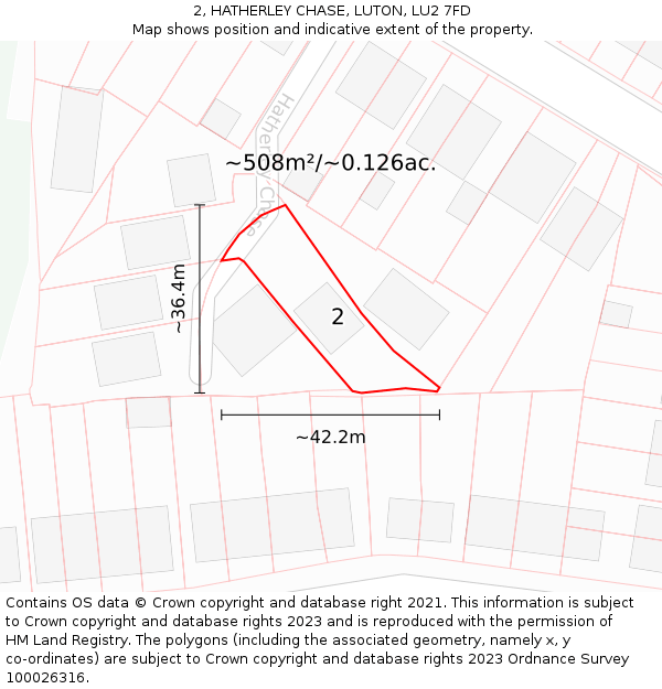 2, HATHERLEY CHASE, LUTON, LU2 7FD: Plot and title map