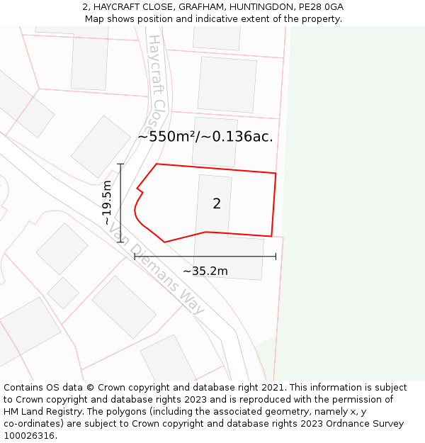 2, HAYCRAFT CLOSE, GRAFHAM, HUNTINGDON, PE28 0GA: Plot and title map