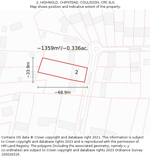 2, HIGHWOLD, CHIPSTEAD, COULSDON, CR5 3LG: Plot and title map