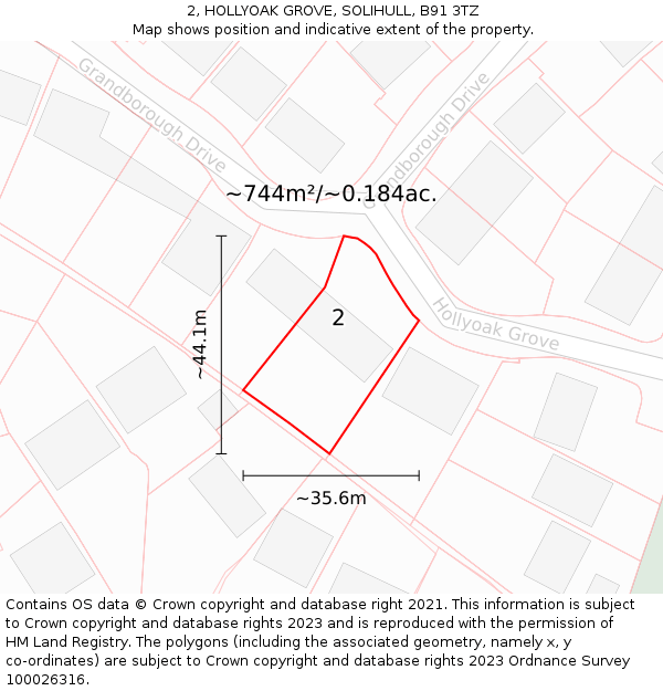 2, HOLLYOAK GROVE, SOLIHULL, B91 3TZ: Plot and title map