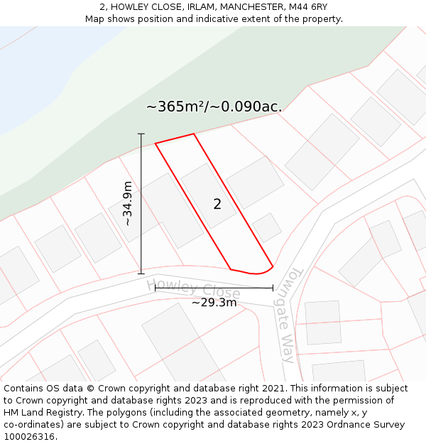 2, HOWLEY CLOSE, IRLAM, MANCHESTER, M44 6RY: Plot and title map