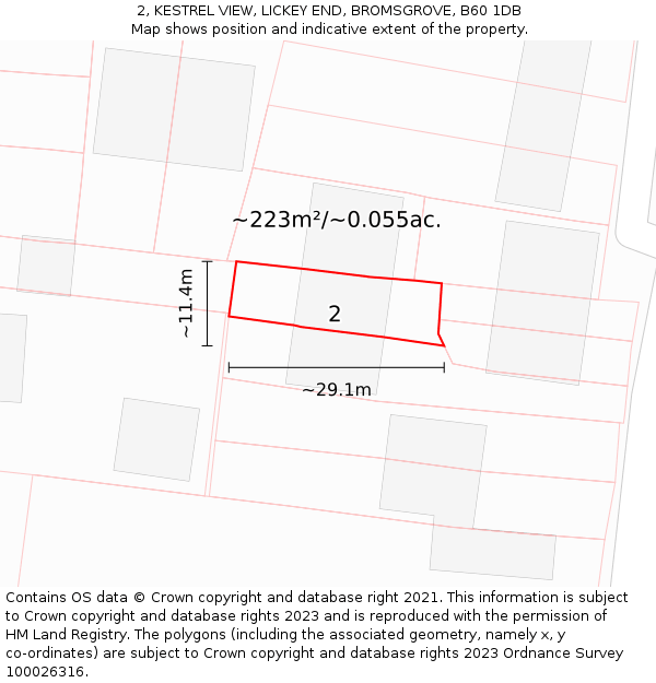 2, KESTREL VIEW, LICKEY END, BROMSGROVE, B60 1DB: Plot and title map