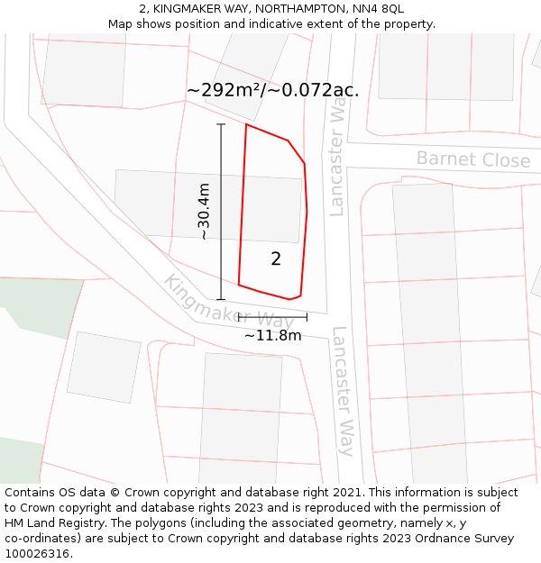 2, KINGMAKER WAY, NORTHAMPTON, NN4 8QL: Plot and title map