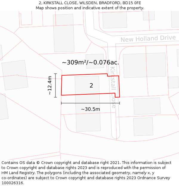 2, KIRKSTALL CLOSE, WILSDEN, BRADFORD, BD15 0FE: Plot and title map