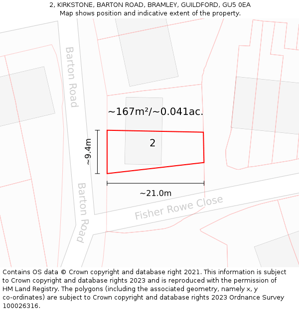 2, KIRKSTONE, BARTON ROAD, BRAMLEY, GUILDFORD, GU5 0EA: Plot and title map