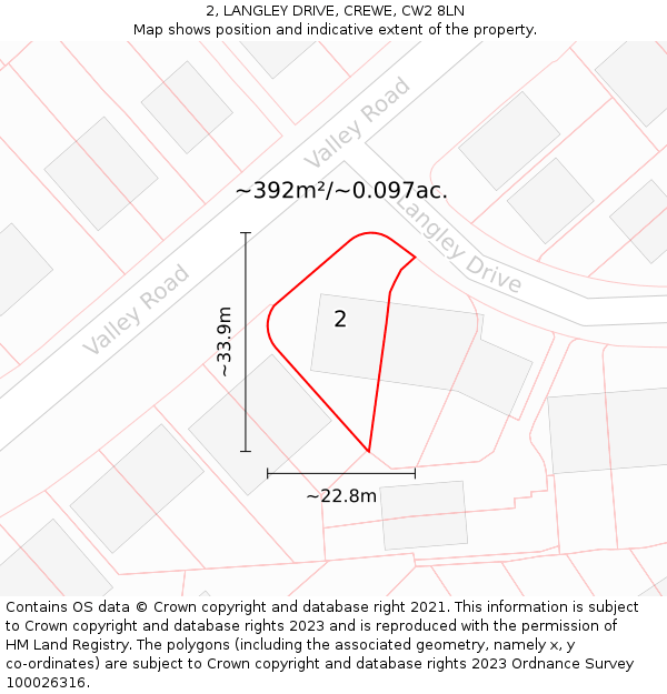 2, LANGLEY DRIVE, CREWE, CW2 8LN: Plot and title map