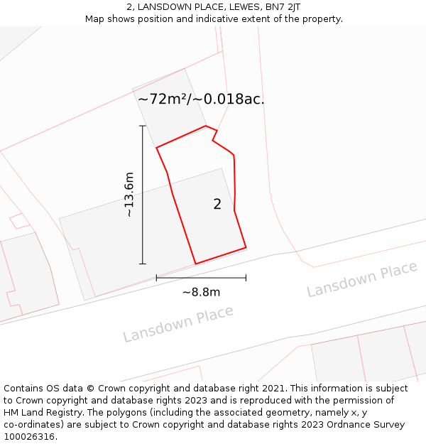 2, LANSDOWN PLACE, LEWES, BN7 2JT: Plot and title map