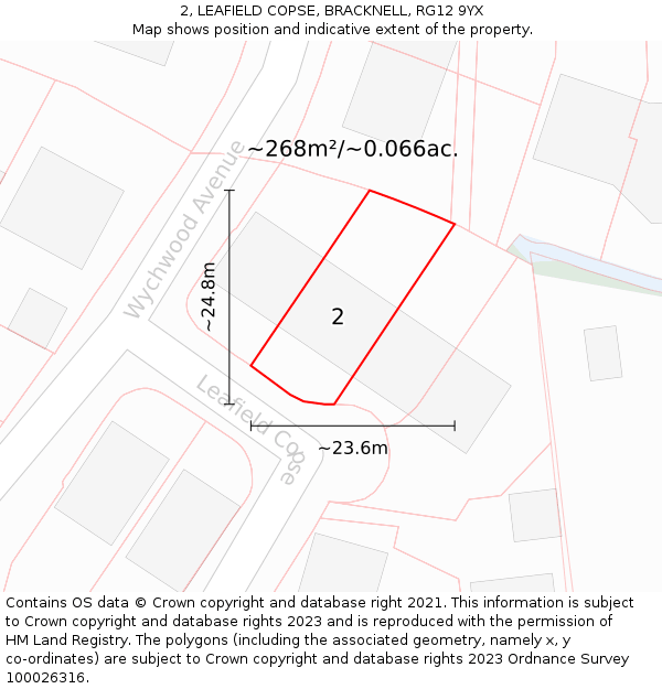 2, LEAFIELD COPSE, BRACKNELL, RG12 9YX: Plot and title map