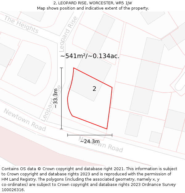 2, LEOPARD RISE, WORCESTER, WR5 1JW: Plot and title map