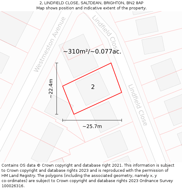2, LINDFIELD CLOSE, SALTDEAN, BRIGHTON, BN2 8AP: Plot and title map