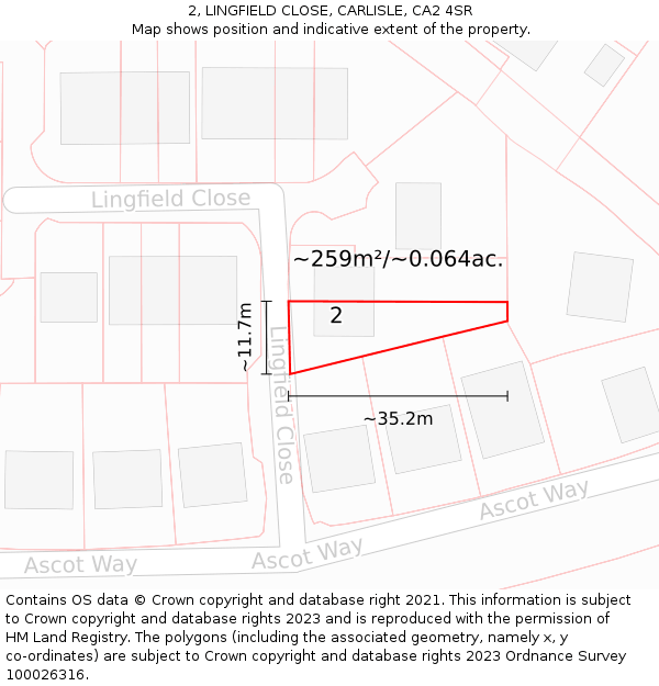 2, LINGFIELD CLOSE, CARLISLE, CA2 4SR: Plot and title map