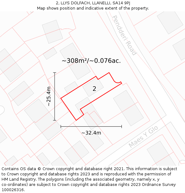2, LLYS DOLFACH, LLANELLI, SA14 9PJ: Plot and title map