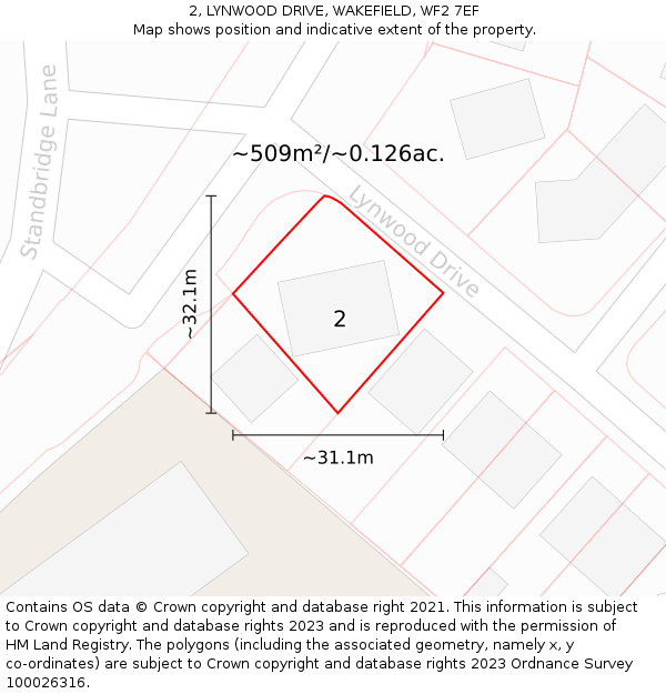2, LYNWOOD DRIVE, WAKEFIELD, WF2 7EF: Plot and title map