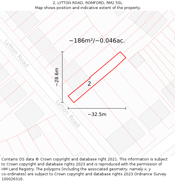 2, LYTTON ROAD, ROMFORD, RM2 5SL: Plot and title map