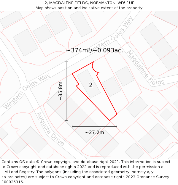 2, MAGDALENE FIELDS, NORMANTON, WF6 1UE: Plot and title map