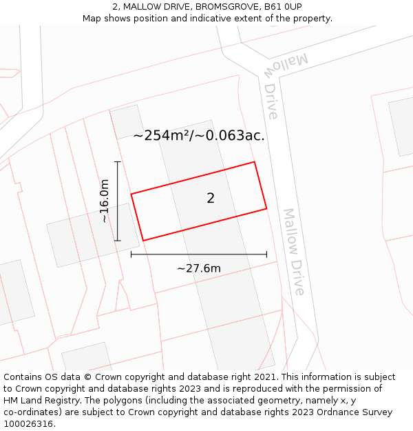 2, MALLOW DRIVE, BROMSGROVE, B61 0UP: Plot and title map