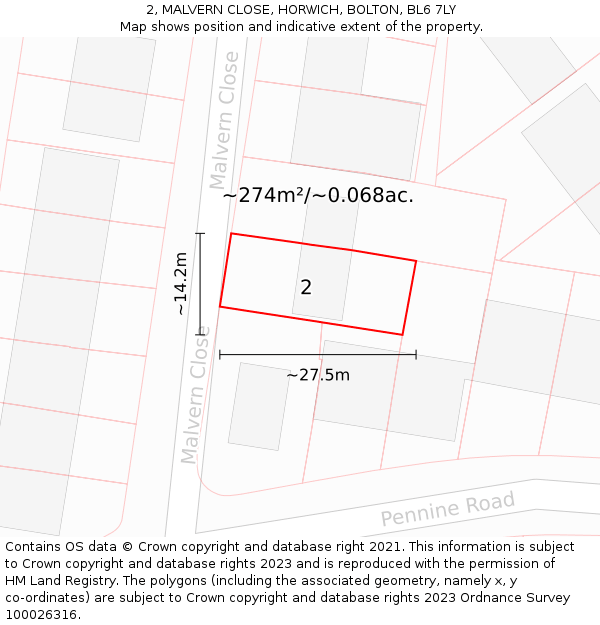 2, MALVERN CLOSE, HORWICH, BOLTON, BL6 7LY: Plot and title map