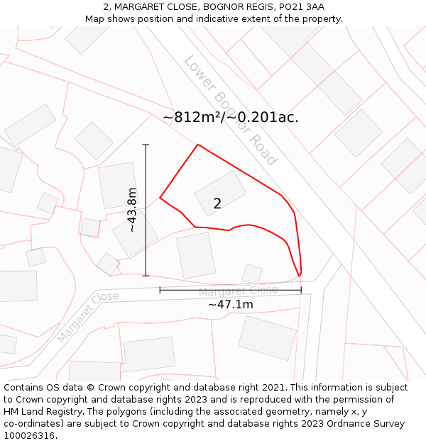 2, MARGARET CLOSE, BOGNOR REGIS, PO21 3AA: Plot and title map