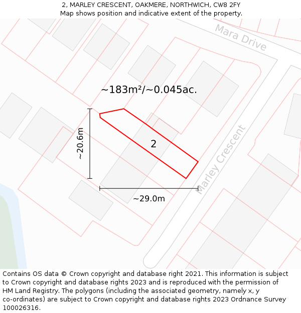 2, MARLEY CRESCENT, OAKMERE, NORTHWICH, CW8 2FY: Plot and title map