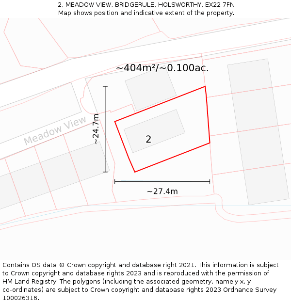 2, MEADOW VIEW, BRIDGERULE, HOLSWORTHY, EX22 7FN: Plot and title map