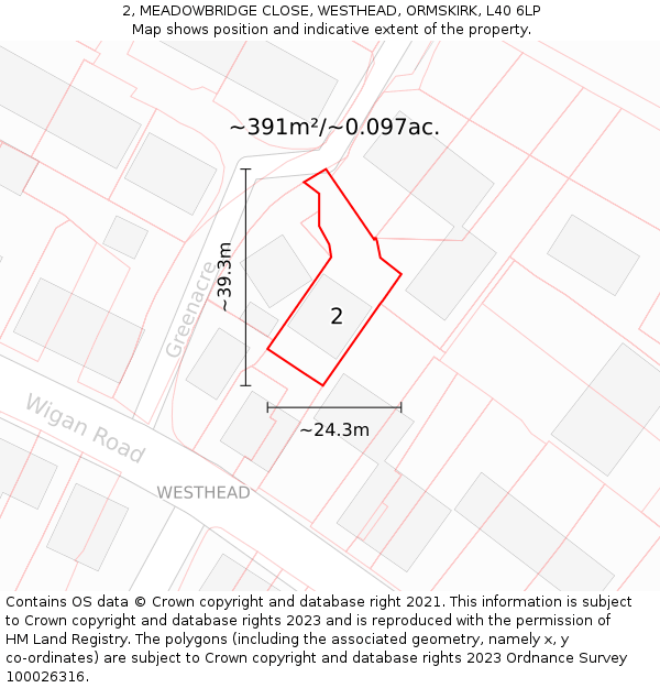 2, MEADOWBRIDGE CLOSE, WESTHEAD, ORMSKIRK, L40 6LP: Plot and title map