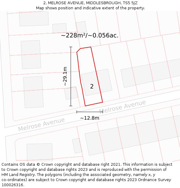 2, MELROSE AVENUE, MIDDLESBROUGH, TS5 5JZ: Plot and title map