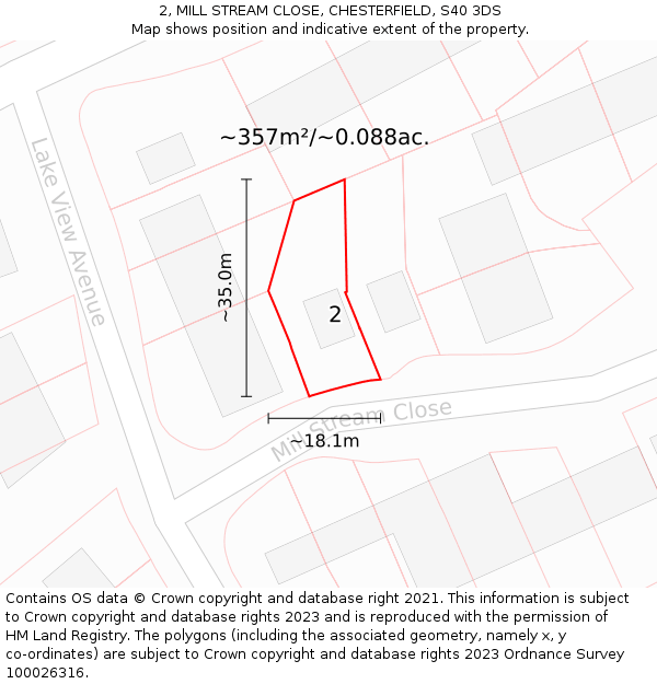 2, MILL STREAM CLOSE, CHESTERFIELD, S40 3DS: Plot and title map