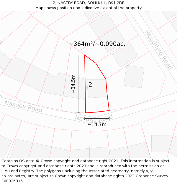 2, NASEBY ROAD, SOLIHULL, B91 2DR: Plot and title map
