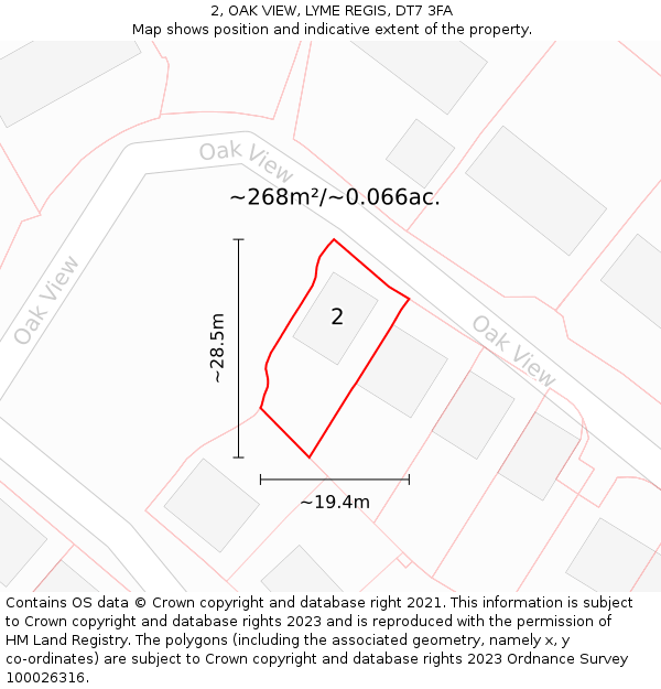 2, OAK VIEW, LYME REGIS, DT7 3FA: Plot and title map