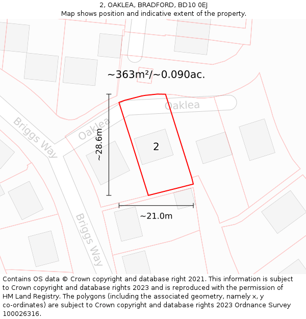 2, OAKLEA, BRADFORD, BD10 0EJ: Plot and title map