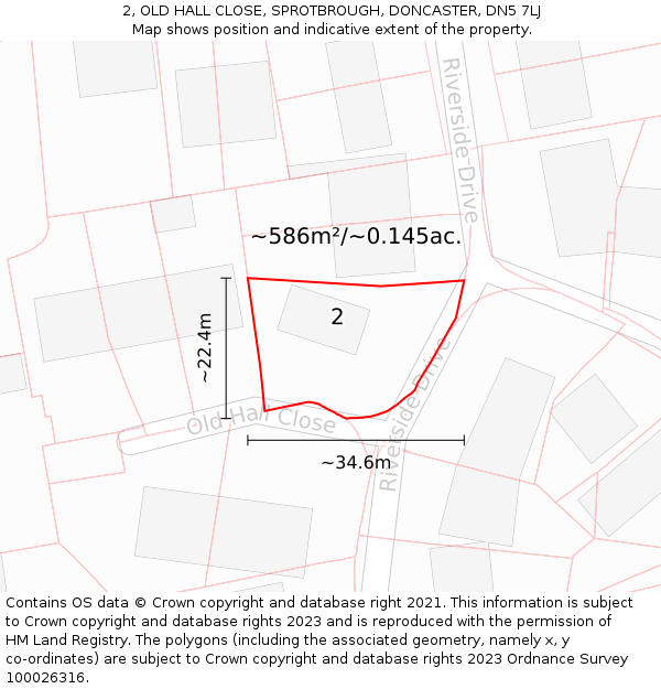2, OLD HALL CLOSE, SPROTBROUGH, DONCASTER, DN5 7LJ: Plot and title map