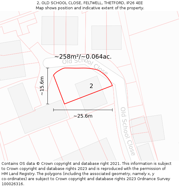 2, OLD SCHOOL CLOSE, FELTWELL, THETFORD, IP26 4EE: Plot and title map