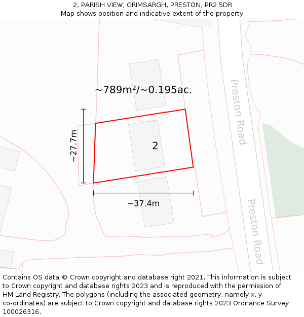 2, PARISH VIEW, GRIMSARGH, PRESTON, PR2 5DR: Plot and title map