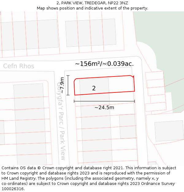 2, PARK VIEW, TREDEGAR, NP22 3NZ: Plot and title map