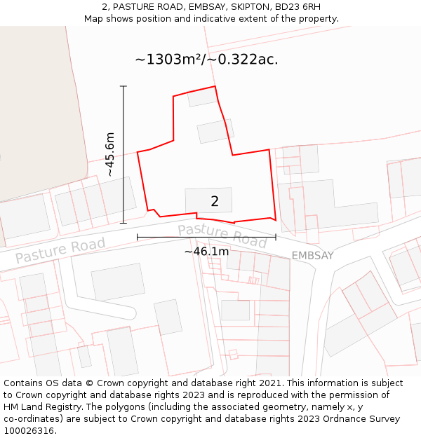 2, PASTURE ROAD, EMBSAY, SKIPTON, BD23 6RH: Plot and title map