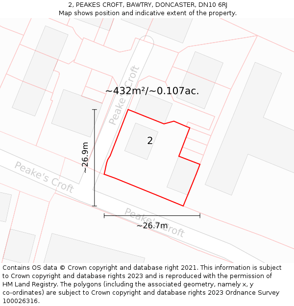 2, PEAKES CROFT, BAWTRY, DONCASTER, DN10 6RJ: Plot and title map
