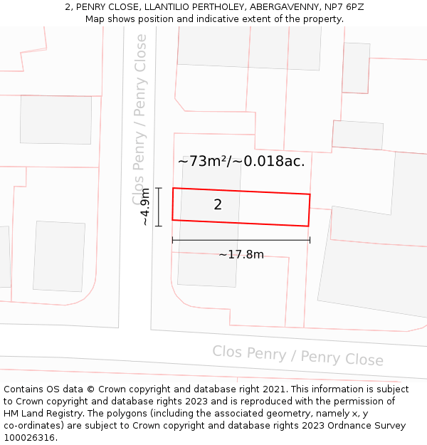 2, PENRY CLOSE, LLANTILIO PERTHOLEY, ABERGAVENNY, NP7 6PZ: Plot and title map