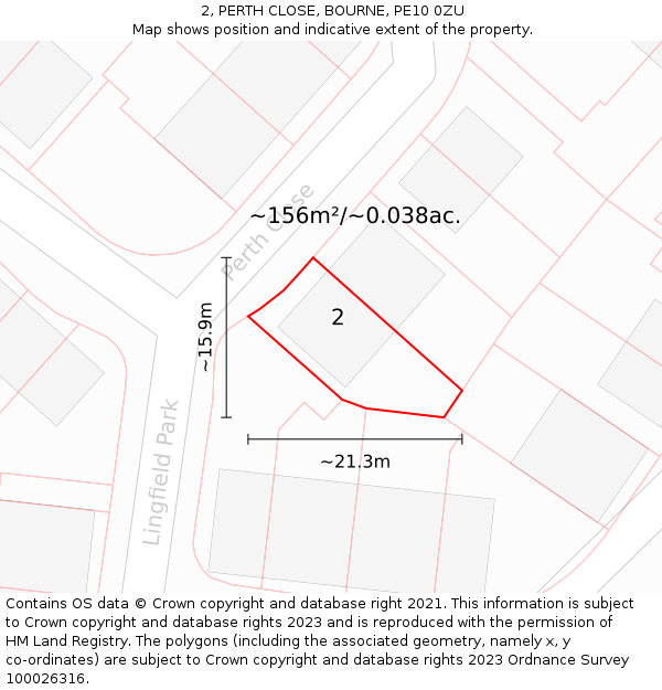 2, PERTH CLOSE, BOURNE, PE10 0ZU: Plot and title map