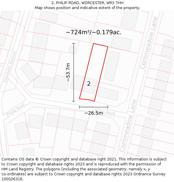 2, PHILIP ROAD, WORCESTER, WR3 7HH: Plot and title map