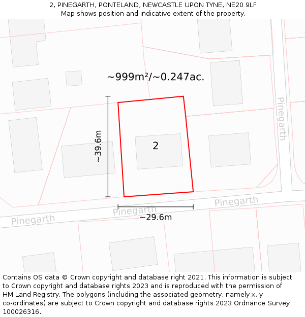 2, PINEGARTH, PONTELAND, NEWCASTLE UPON TYNE, NE20 9LF: Plot and title map
