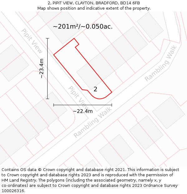 2, PIPIT VIEW, CLAYTON, BRADFORD, BD14 6FB: Plot and title map