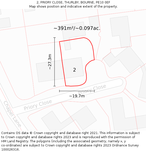 2, PRIORY CLOSE, THURLBY, BOURNE, PE10 0EF: Plot and title map