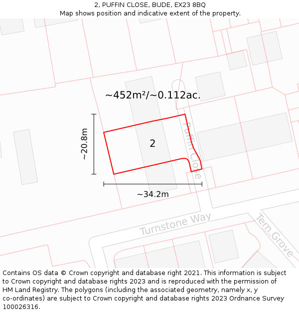 2, PUFFIN CLOSE, BUDE, EX23 8BQ: Plot and title map