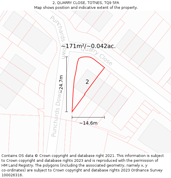 2, QUARRY CLOSE, TOTNES, TQ9 5FA: Plot and title map