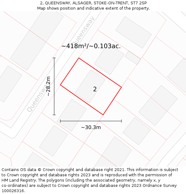 2, QUEENSWAY, ALSAGER, STOKE-ON-TRENT, ST7 2SP: Plot and title map