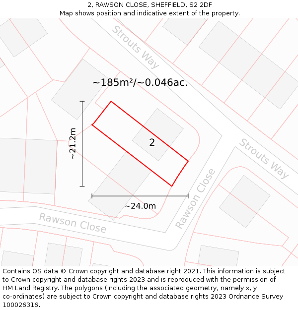 2, RAWSON CLOSE, SHEFFIELD, S2 2DF: Plot and title map
